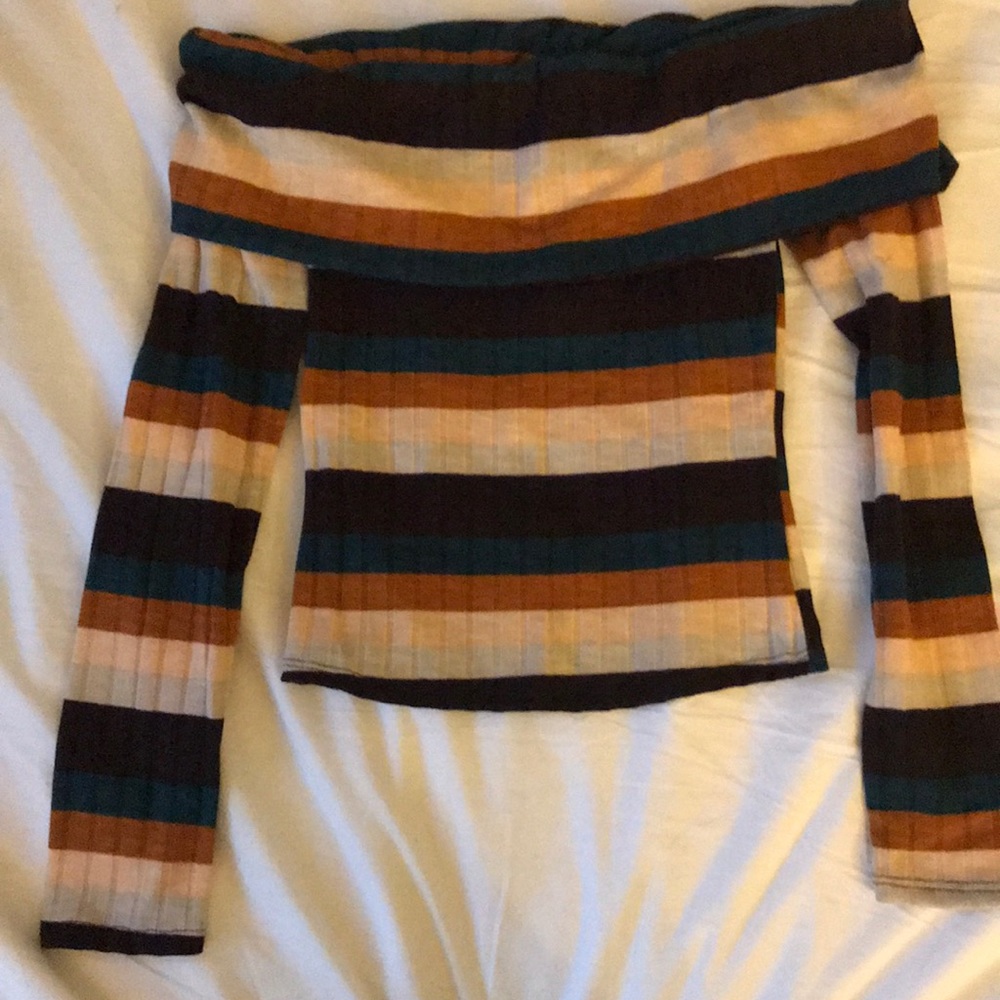 Off the shoulder strip shirt